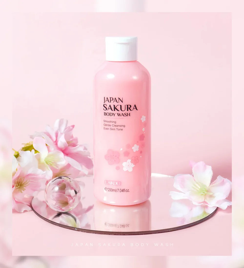 LAIKOU Sakura Shower Gel Long Moisturizing Smooth Long Lasting Fragrance Gentle Foam Body Cleansing Bath Product 200ml