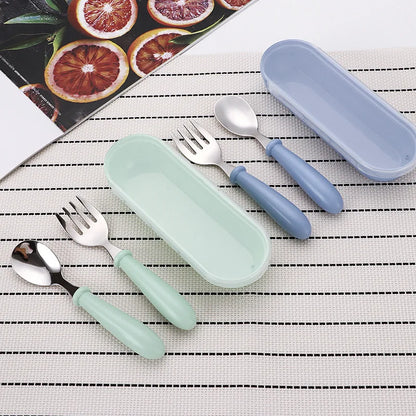 3pcs Children Spoon Forks Box Kids Stainless Steel Kids Cutlery Portable Baby Feeding Utensils Baby Spoons Baby Tableware Set