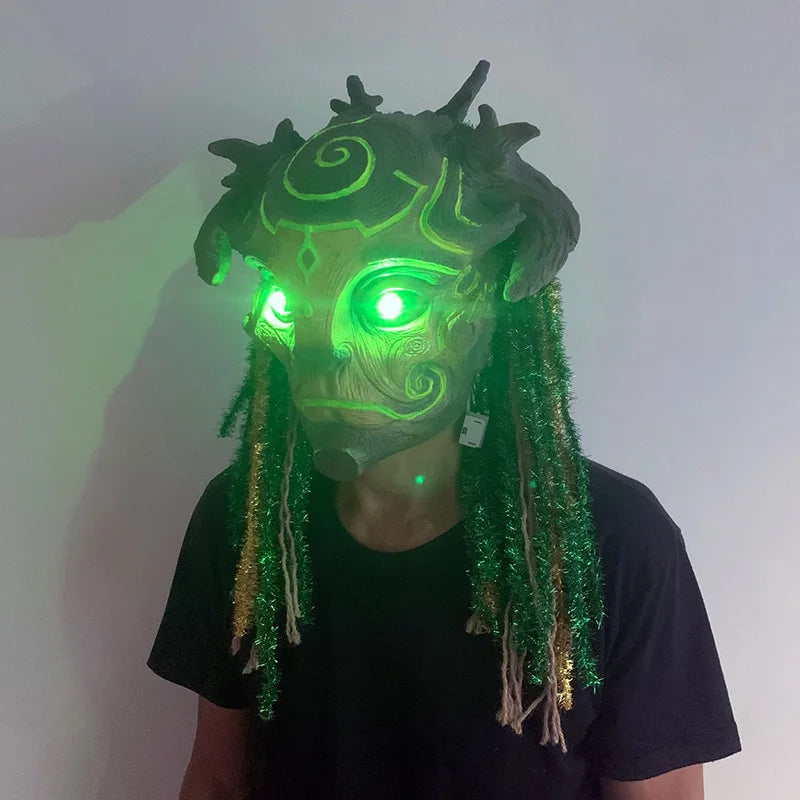 Cyberpunk LED Latex Mask Funny Halloween Glowing Dryad Mask Masquerade Glow In The Dark Cool Mascara for Men's Halloween Decor