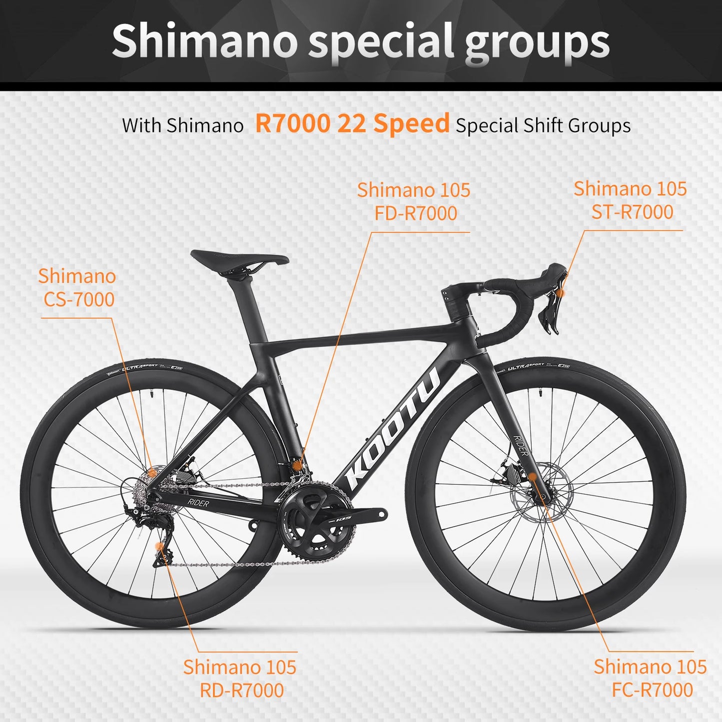 Ships from US KOOTU R08-R7000 22-Speed Full Carbon Fiber Road Bike with SHIMAN0 105 Kit Adult Bicycle Race Bike 700C