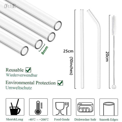 250mm 6pcs Glass Straws Extra Long Reusable Drinking Straws for Cup Cocktail Smoothie Milkshakes Ecofriendly Straw Bar Drinkware