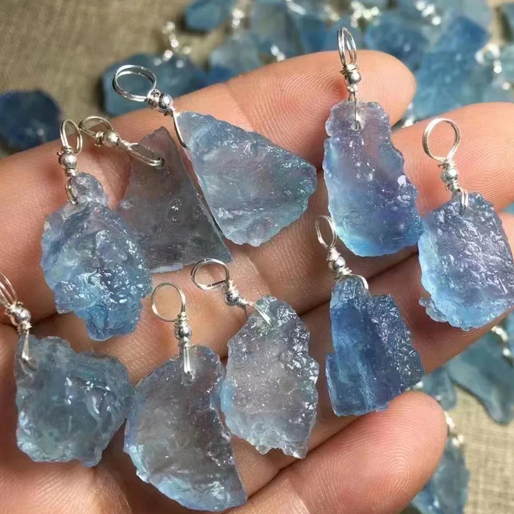 Wholesale Raw Aquamarine Pendant Natural Crystal Real Gemstone Blue Beryl Mineral Rough Stone Neclace For Jewelry Woman Gift