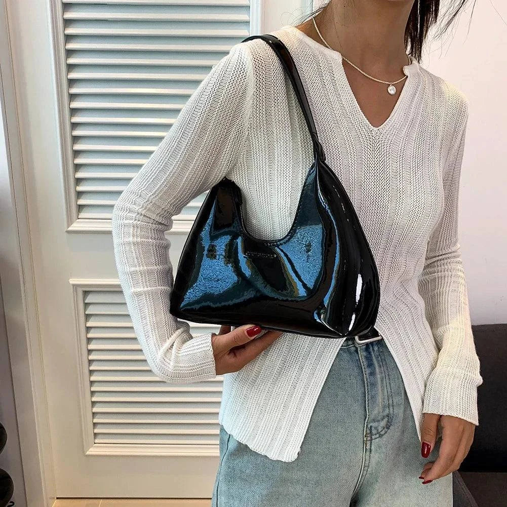 Leisure Sense Glossy 2024 Oceanic Early Spring New Patent Leather Fashion Light Luxury Shoulder Handheld Armpit Women's Bag