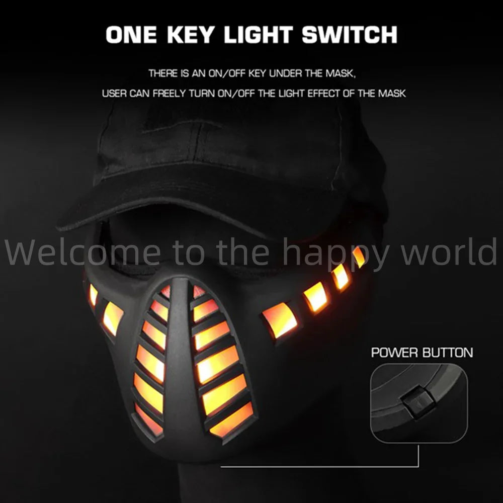 Tactical Cyberpunk LED Mask Hunting Shooting Airsoft Protective Breathable Half Face Mask Halloween Cosplay Mask