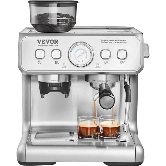 Espresso Machine- Built in Grinder, 15 Bar Semi-Automatic Espresso Coffee Maker & Milk Frother Steam Wand - MarvelouStoree