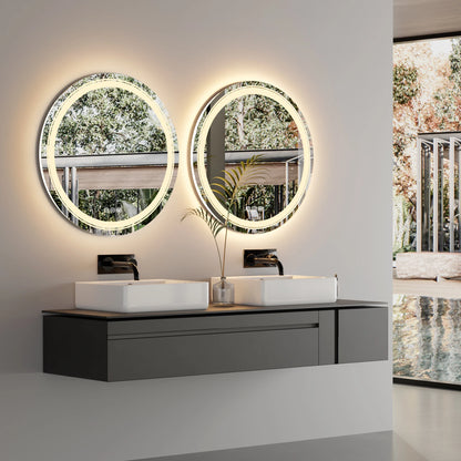 Large Round  LED Lighted Bathroom Mirror Wall Mount Vanity Frameless Backlit Touch Dimmer Switch Anti-Fog 3 Color