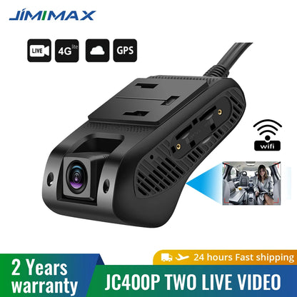 JC400P 4G GPS DashCam Live Car DVR JIMIMAX Wifi Hotspot 2 Stream Video Cut-Off Fuel 1080P Recorder Front & Inside Car Camera APP