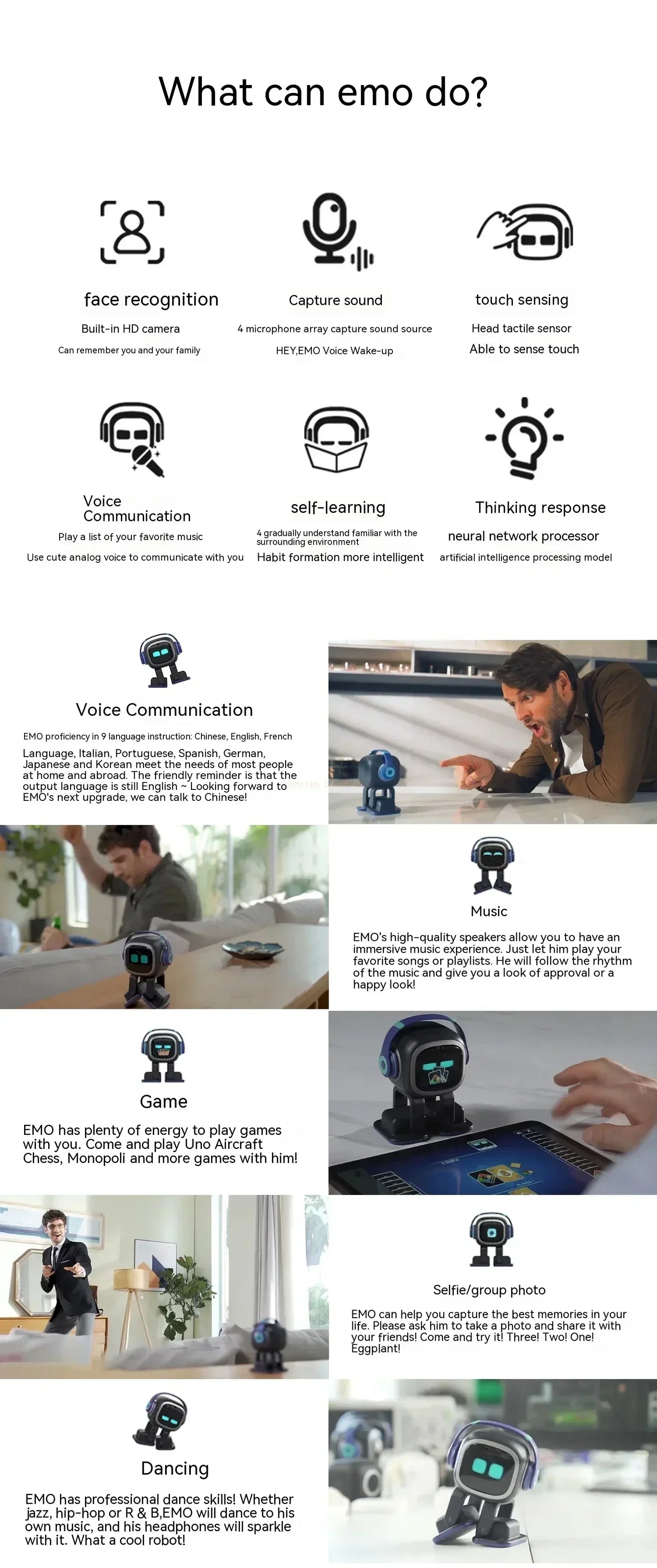 EMO Support Interactive Desktop Voice Recognition Intelligent AI Robot Companion Go Home Emotional EMO Robot Children Grow Gifts