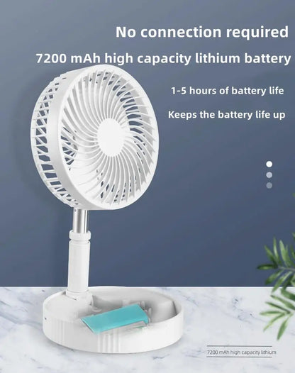 7200mah Portable Fan Rechargeable Mini Folding Telescopic Floor Low Noise Summer Fan Cooling For Household Bedroom