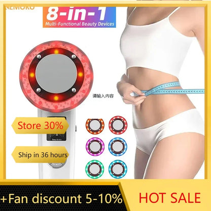 8 In 1 Ultrasound Cavitation Body Slimming Massager Weight Loss Anti-Cellulite Galvanic Infrared EMS LED Light Fat Burner Device