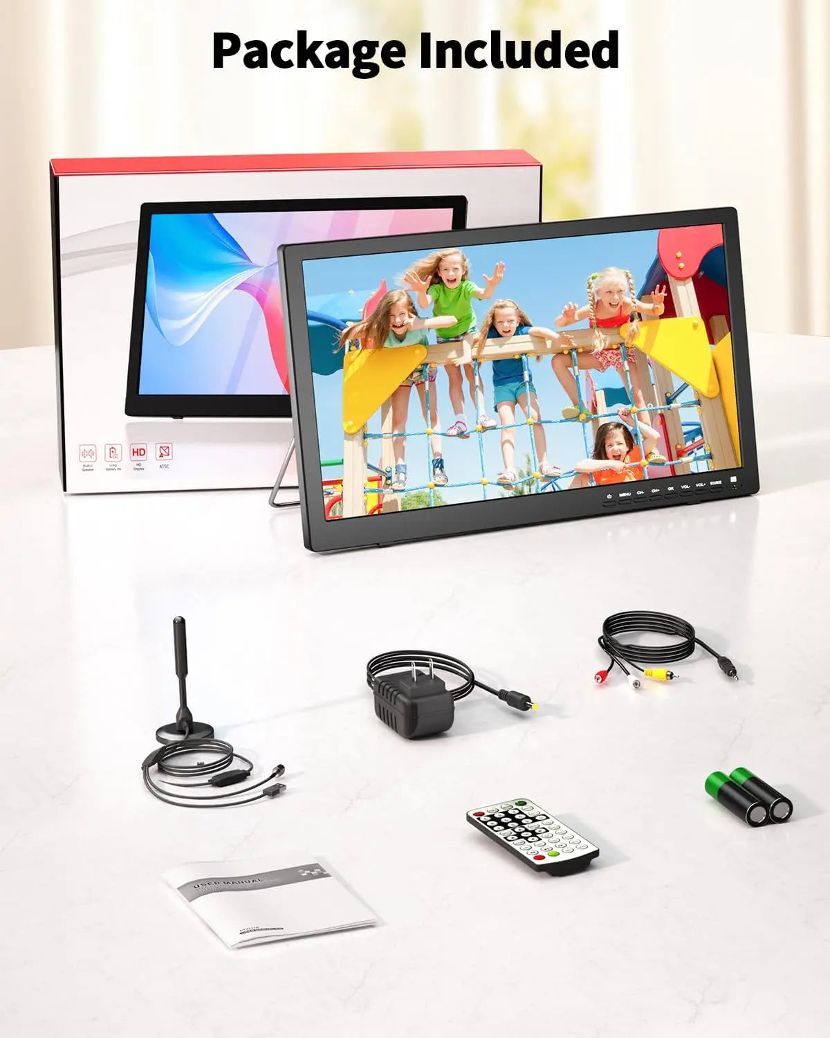 17 Inch Portable TV with Antenna, Portable Small TV with ATSC Tuner, Battery Operated TV Portable Monitor