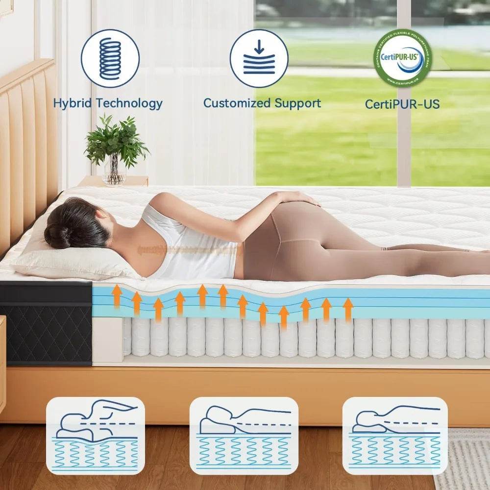 12 Inch Queen Mattress in A Box, Memory Foam Hybrid Mattress with Individually Pocketed Springs for Isolate Motion - MarvelouStoree