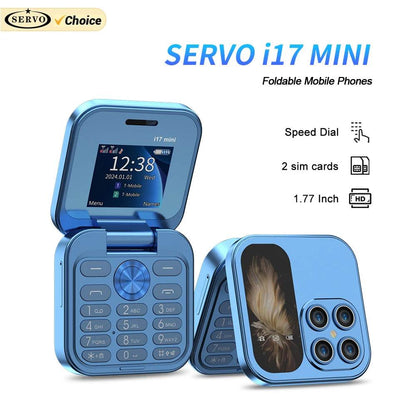 SERVO i17 Mini Dual SIM Card Fold Mobile Phone 2G Network Video Player Flashlight FM Radio Magic Voice Small Box Flip Cellphones - MarvelouStoree