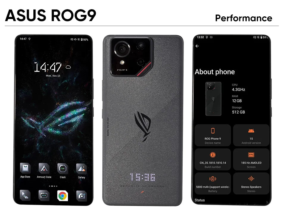 ASUS ROG Phone 9&9pro Gaming Phone Snapdragon Supreme Edition Matrix Liquid Cooling 185HZ Samsung E6 Gaming Screen