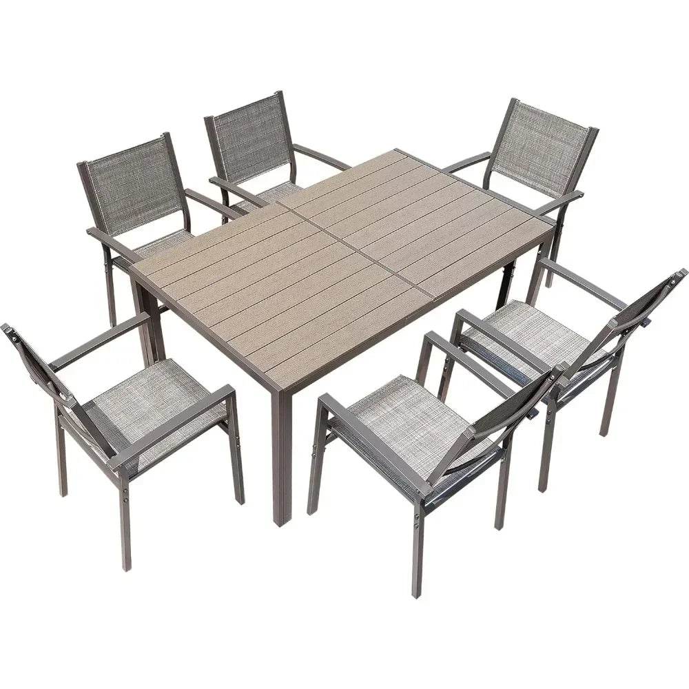 7 Piece Terrace Dining Outdoor Furniture Set with Weatherproof Table and 6 Stackable for Garden - MarvelouStoree