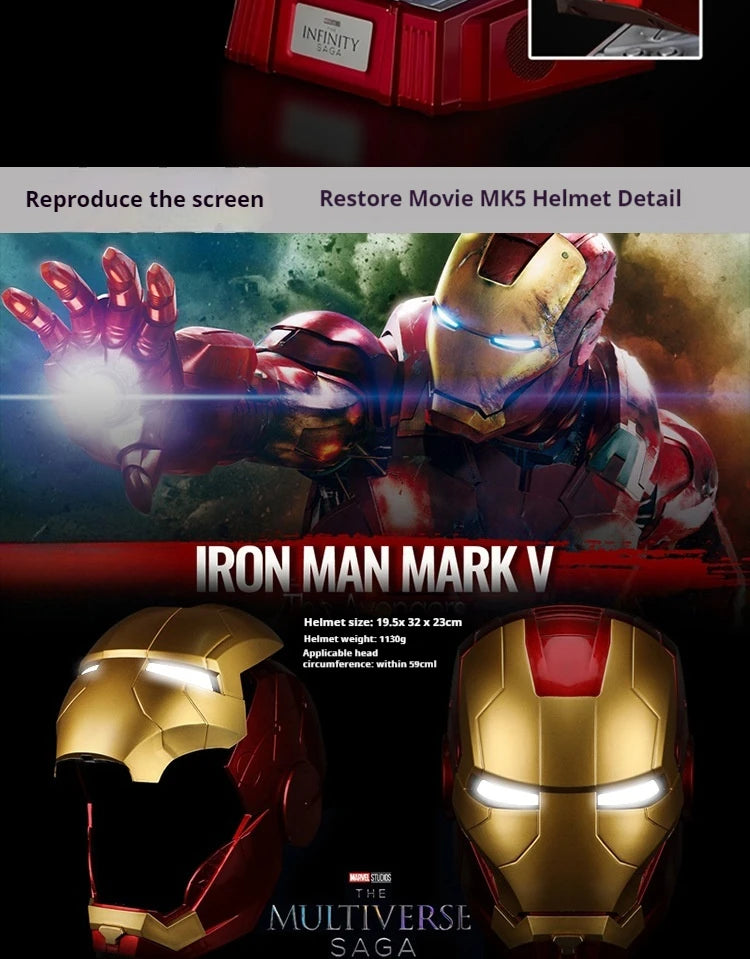 2024 New 1:1 Collection Iron Man Mk5 Helmet Black Gold Black Silver Touch Luminous Cool Handsome Helmet Halloween Birthday Gift