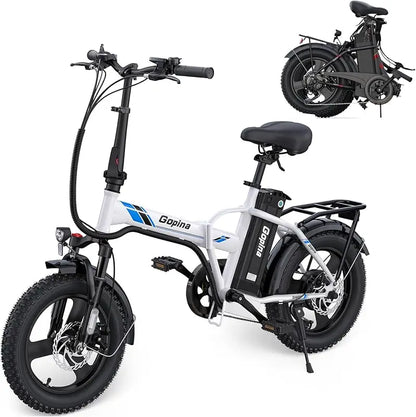 QVivi Gopina , 16" x 3.0 Fat Tire Bike, 350W Folding Electric Bicycle, 48V Removable Battery, Up to 40 Mile