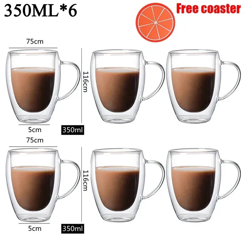 350ML Double Wall Glass Cup Transparent Handmade Heat Resistant Tea Drink Cups Whisky Beer Coffee Mugs Drinkware Reusable Tool