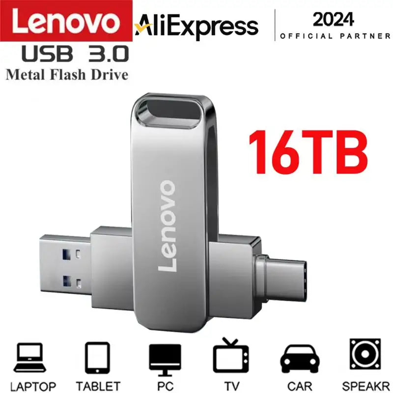 Lenovo 16TB 8TB 2 In 1 Pen Drive Type C USB Flash Drive 1TB 512GB 256GB 128GB Mobile Storage Flash Disk Gift Custom Logo For PC