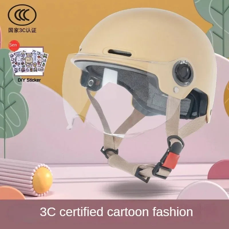 Bicycle Safety Helmet 3C Certified Men's and Women's Adult Children Cartoon Electric Bicycle Motorcycle Half Helmet with Goggles