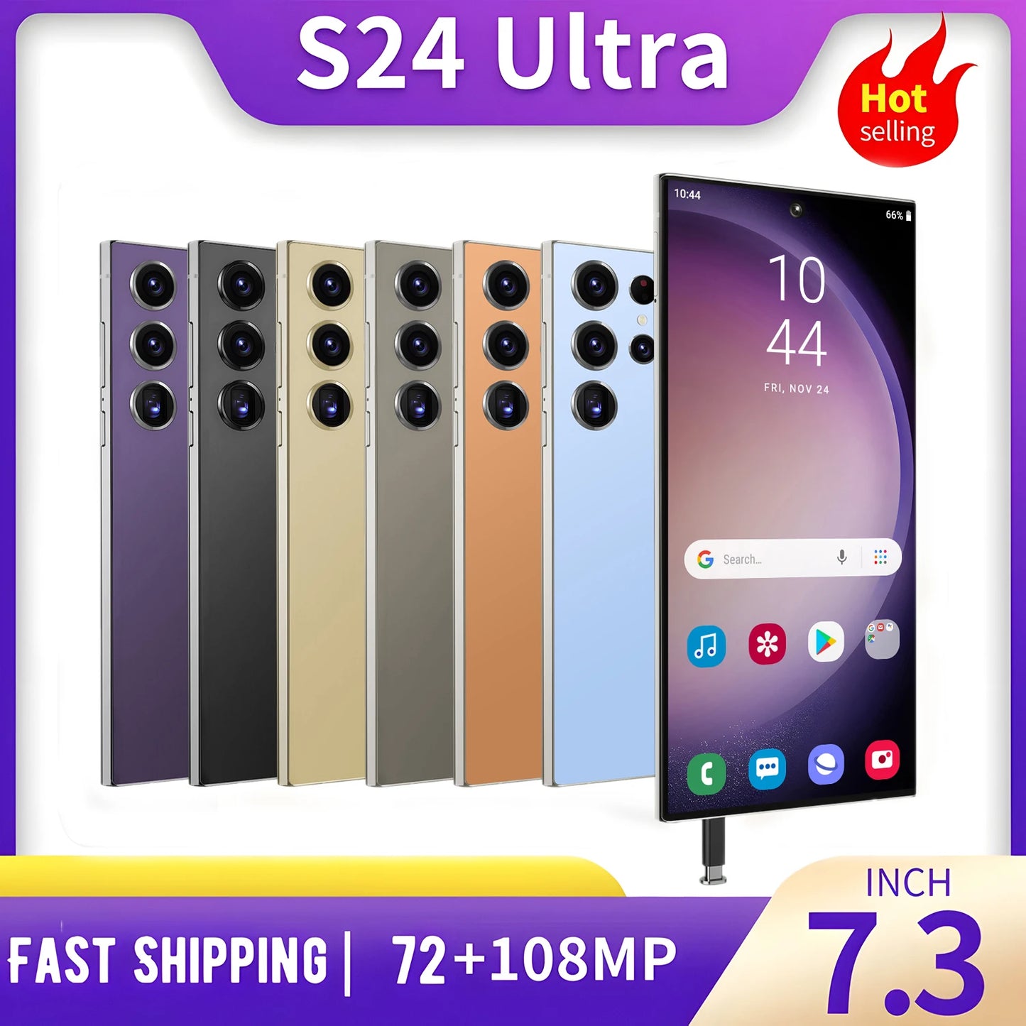 S24 Ultra Smartphone 5G Original 7.3 Inch HD Screen Dual Sim 8000mAh Battery 108MP Camera Android Global Version CellPhones Case