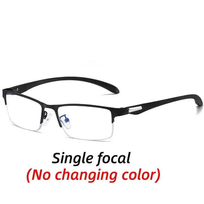 Progressive Multifocal Photochromic Reading Glasses Anti-blue Light Far Sight Glasses Men Half Frame Business Presbyopia Glasses - MarvelouStoree