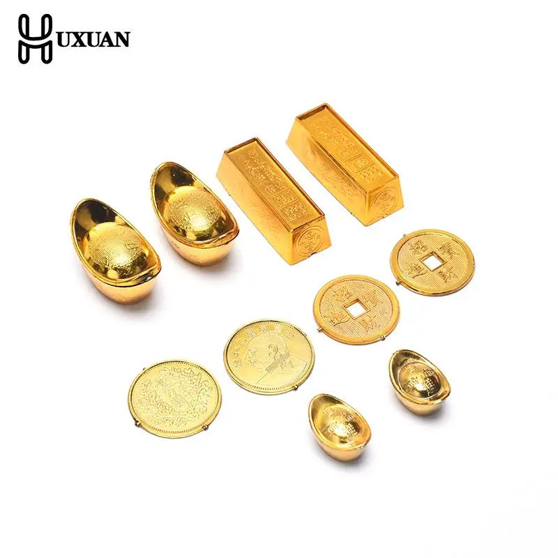 3/5/12pcs Feng Shui Auspicious Lucky Money Mascot Plastic/crystal Crafts Gold Ingot Decoration Crafts