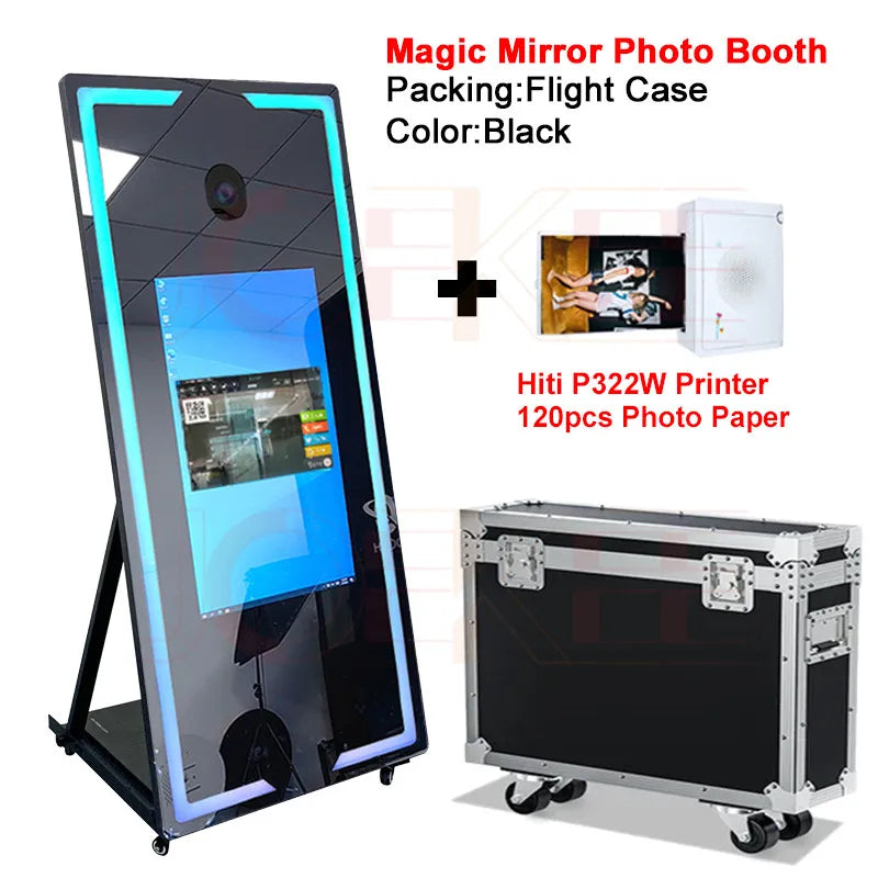 Portable Mirror Photo Booth Selfie Machine 32in Touch Screen Built-in Mini PC 65 inch Magic Mirror Photo Booth for Partys Events