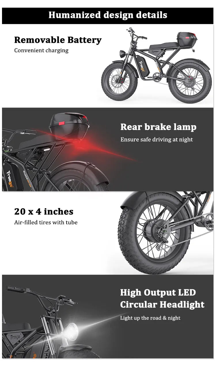 U.S. warehouse F2 1200W 48V 20Ah  40-50km Riding Range  20''x4'' electric motorcycles Fat Tire Electric Bike