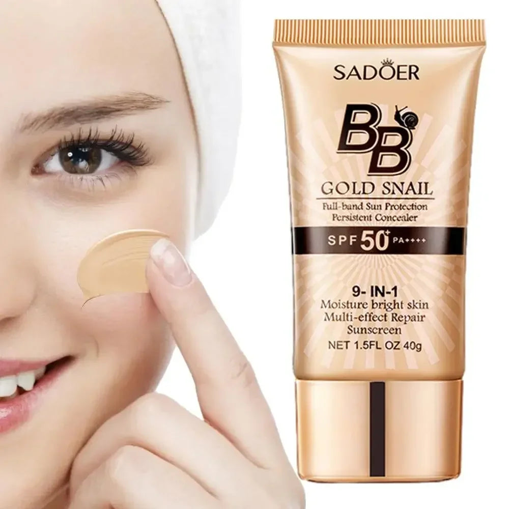 SPF50+ Gold Snail Sunscreen BB Cream Whitening Foundation Concealer Moisturizing Long Lasting Even Skin Tone Makeup Base Primer