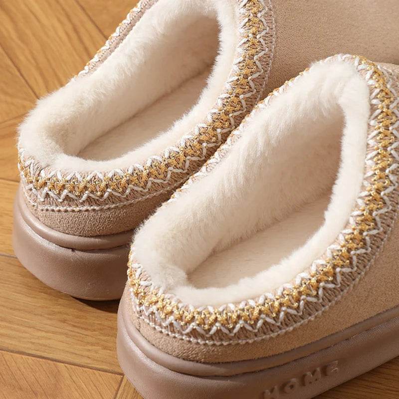 New Fashion Fluffy Platform Slippers for Women 2024 Winter Plush Warm Cotton Shoes Woman Comfort Non Slip Unisex Home Slippers - MarvelouStoree