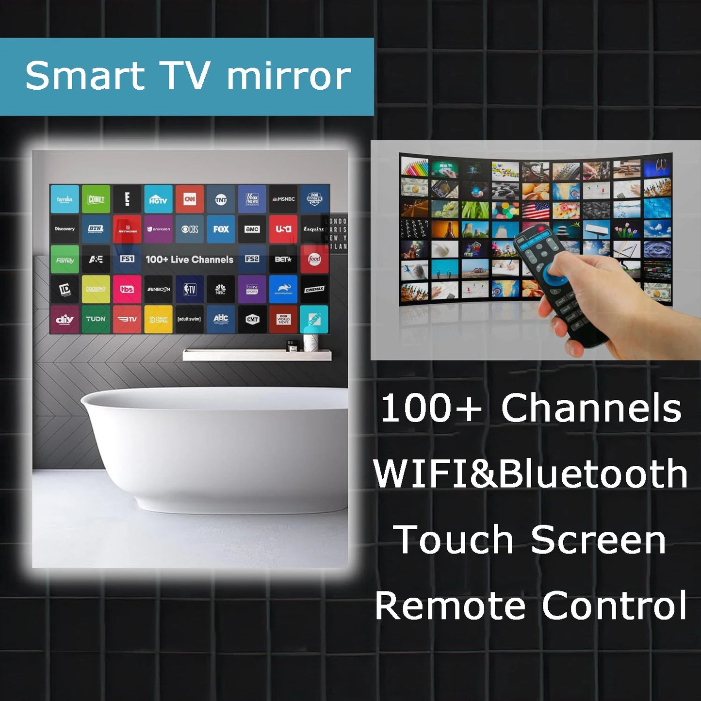 Smart Mirror, Magic Tv Video Mirror Advertising Display Tv Mirror Android 11 Customized Bathroom