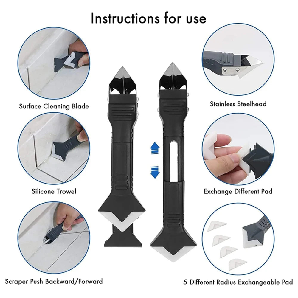 Silicone Scraper Sealant Smooth Remover Tool Set 9 In 1 Floor Caulk Finisher Grout Kit Glass Glue Angle Scraper Set Accessoriess