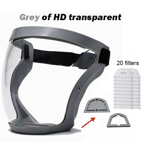 Transparent Full Faceshield Reusable Dustproof Anti-fog Mask HD Safety Glasses Kitchen Protection Anti-splash Mask With Filters