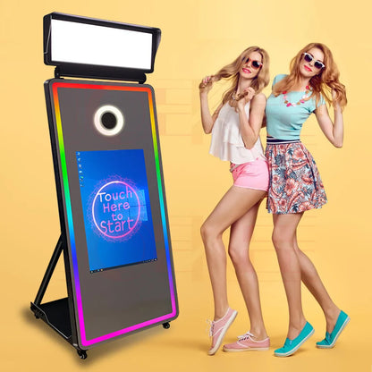 Portable Mirror Photo Booth Selfie Machine 32in Touch Screen Built-in Mini PC 65 inch Magic Mirror Photo Booth for Partys Events