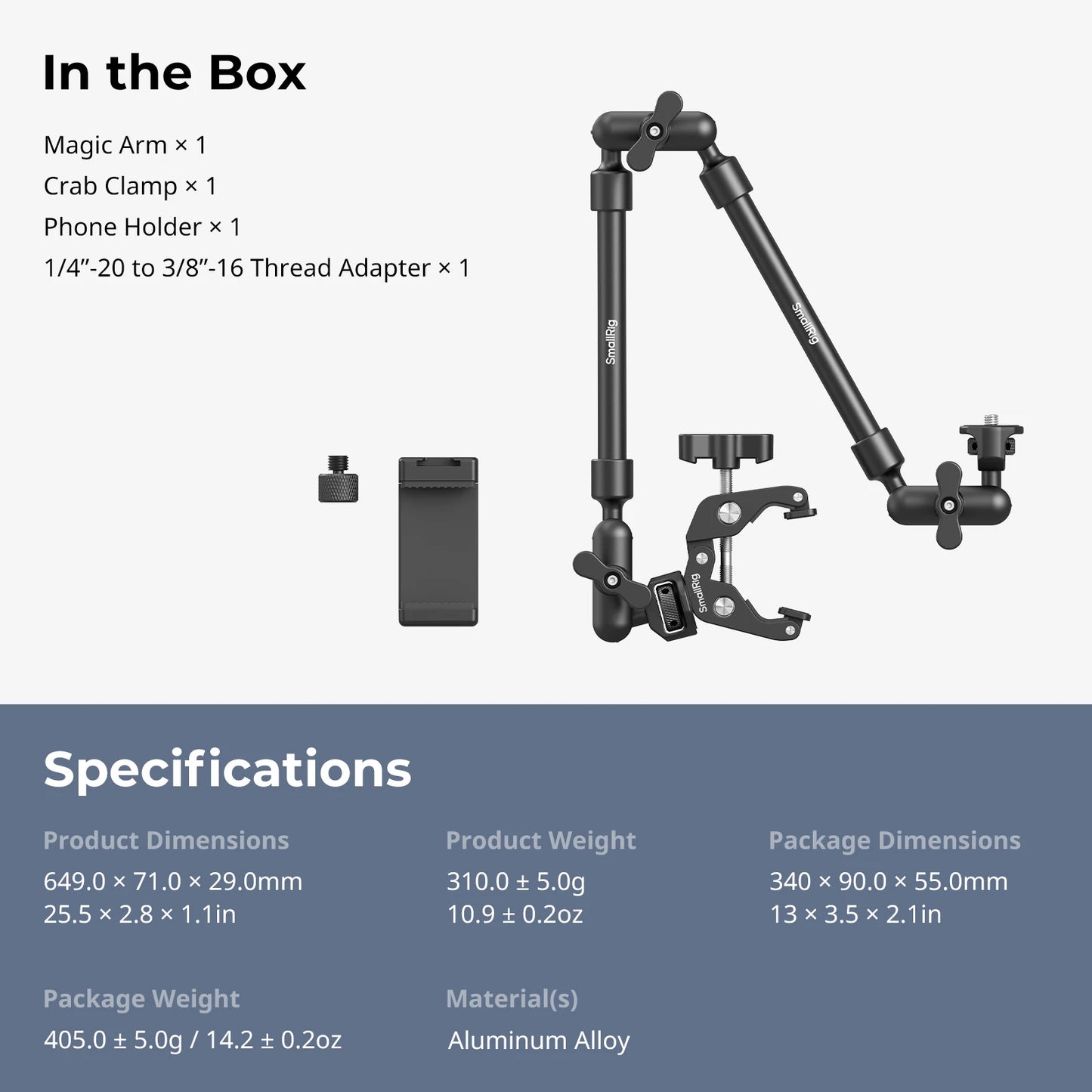 SmallRig Magic Arm with Crab Clamp Kit, Adjustable Desktop Tripod Mount, Boom Arm, for Smartphones Webcams Action Cameras 4766