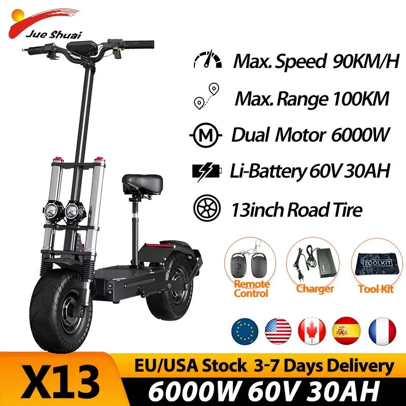 Jueshuai X60 Electric Scooter for Adults 90KM/H Speed Fast 100KM Powerful Electric Scooter Hydraulic Brake 30AH Battery Capacity