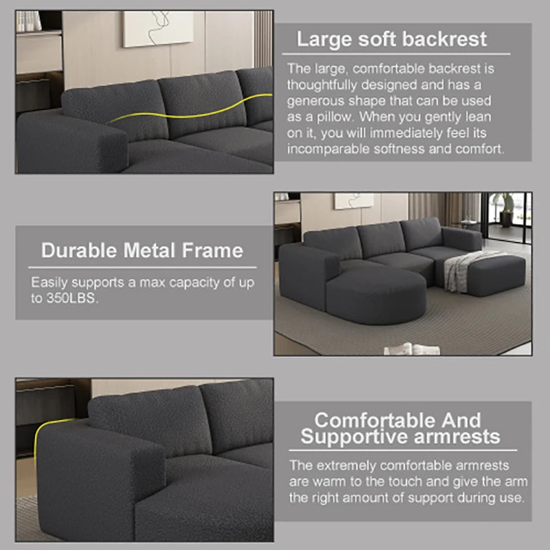 Compressed sponge Modular Sectional Sofa Sleeper Couch with Chaise and Ottoman,Convertible U Shaped Modular Sofa Set.Dark Grey