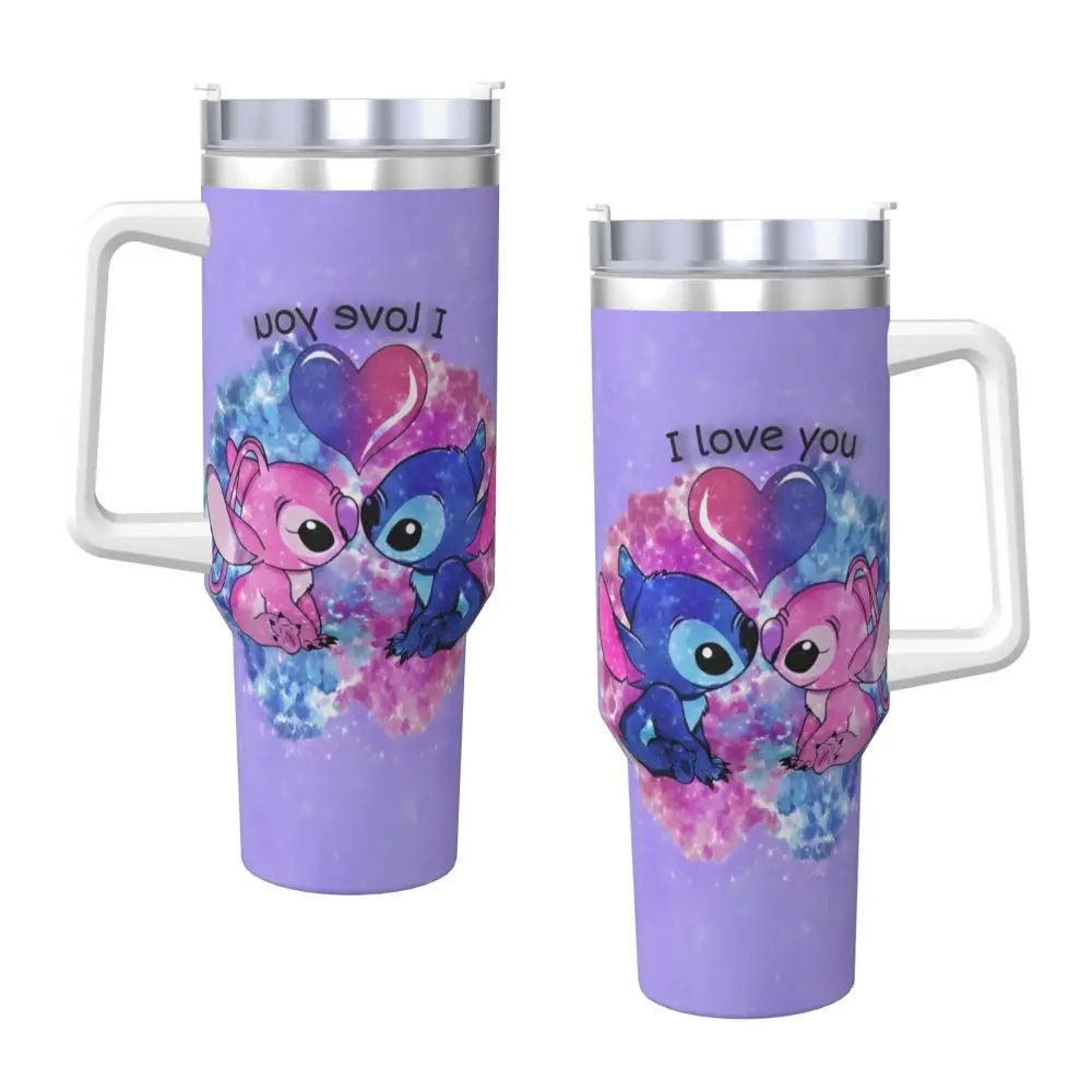 Stainless Steel Tumbler MINISO Stitch Mugs Cup With Straws Travel Cold and Hot Water Bottle Heat Preservation 40oz Thermal Mug