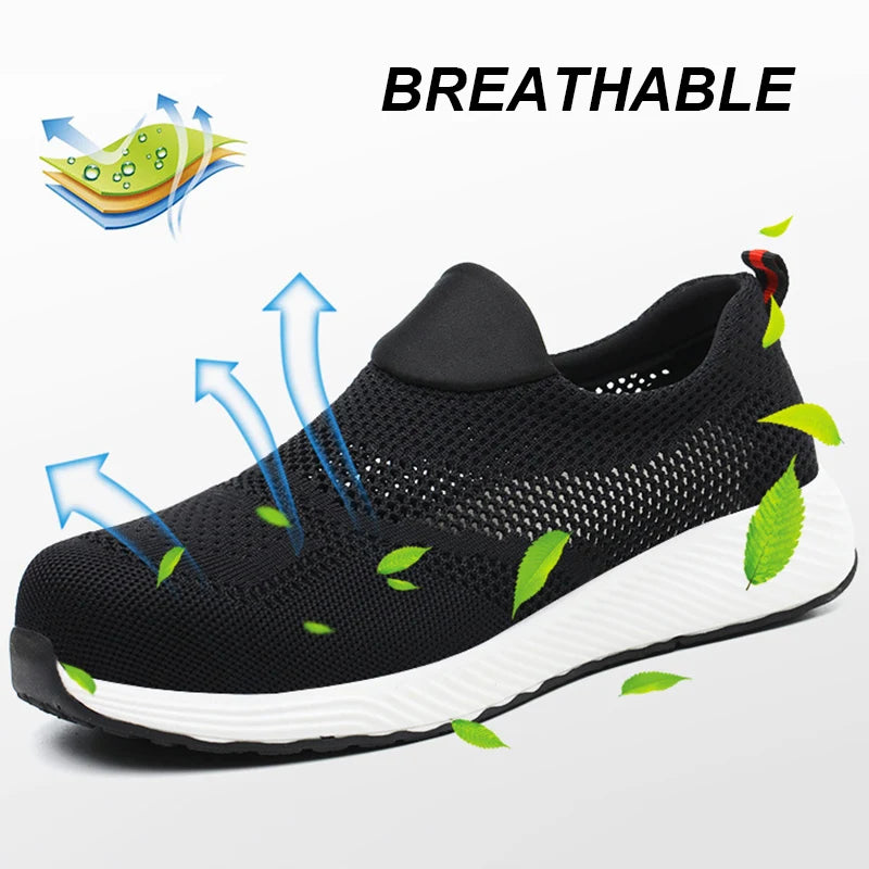 Summer Mesh Lightweight Work Sneakers Steel Toe Men Women Work Safety Shoes Breathable Construction Shoes Work Boots Footwear