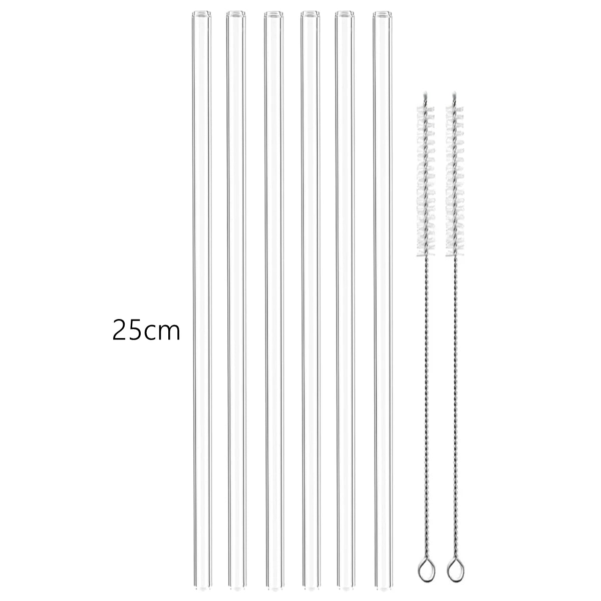 250mm 6pcs Glass Straws Extra Long Reusable Drinking Straws for Cup Cocktail Smoothie Milkshakes Ecofriendly Straw Bar Drinkware