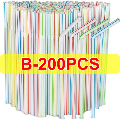 Drinking Plastic Straws Colorful Disposable Bendable Drink Straw Milk Tea Cocktail Kitchenware Bar Supplies Wedding Party Decor