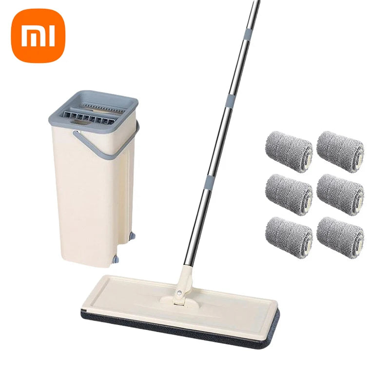 Xiaomi Mop with Bucket and Squeeze,Hand Free, Flat Floor, Multifunction Microfiber Mops, Home Cleaning Tools