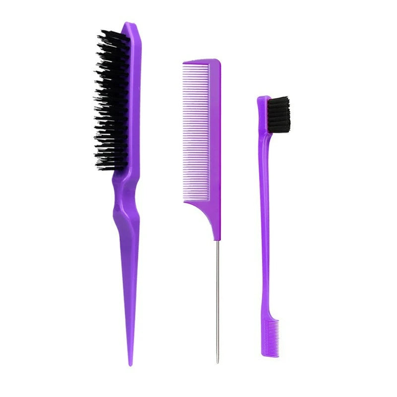 New Three-piece Hair Brush Set Sharp-tail Comb Three-row Hair Comb Steel Needle Mouse Tail Comb Toothbrush Eyebrow Brush Tool