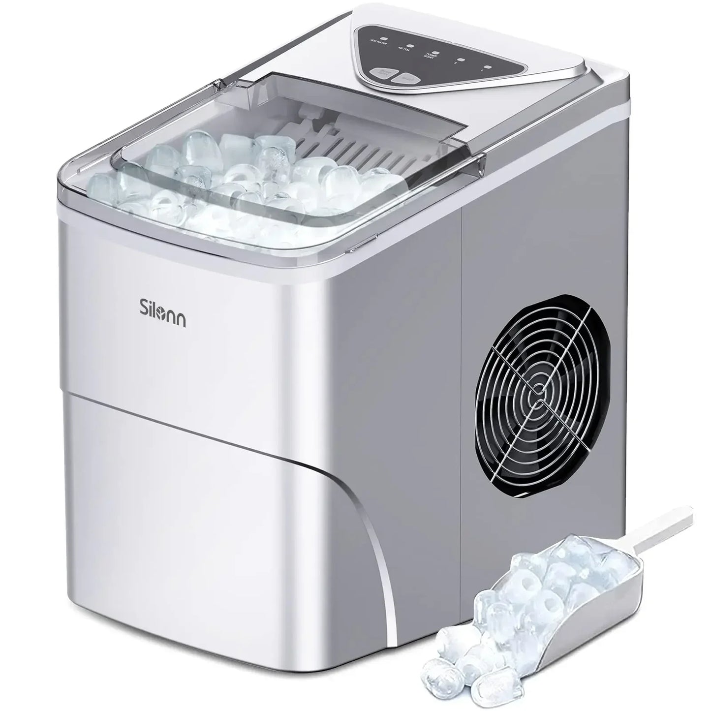 QWSilonn Ice Makers Countertop,9 Cubes Ready in 6 Mins,26lbs in 24Hrs,Self-Cleaning Ice Machine with Ice Scoop and Basket,Green