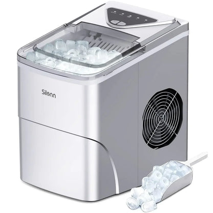 QWSilonn Ice Makers Countertop,9 Cubes Ready in 6 Mins,26lbs in 24Hrs,Self-Cleaning Ice Machine with Ice Scoop and Basket,Green