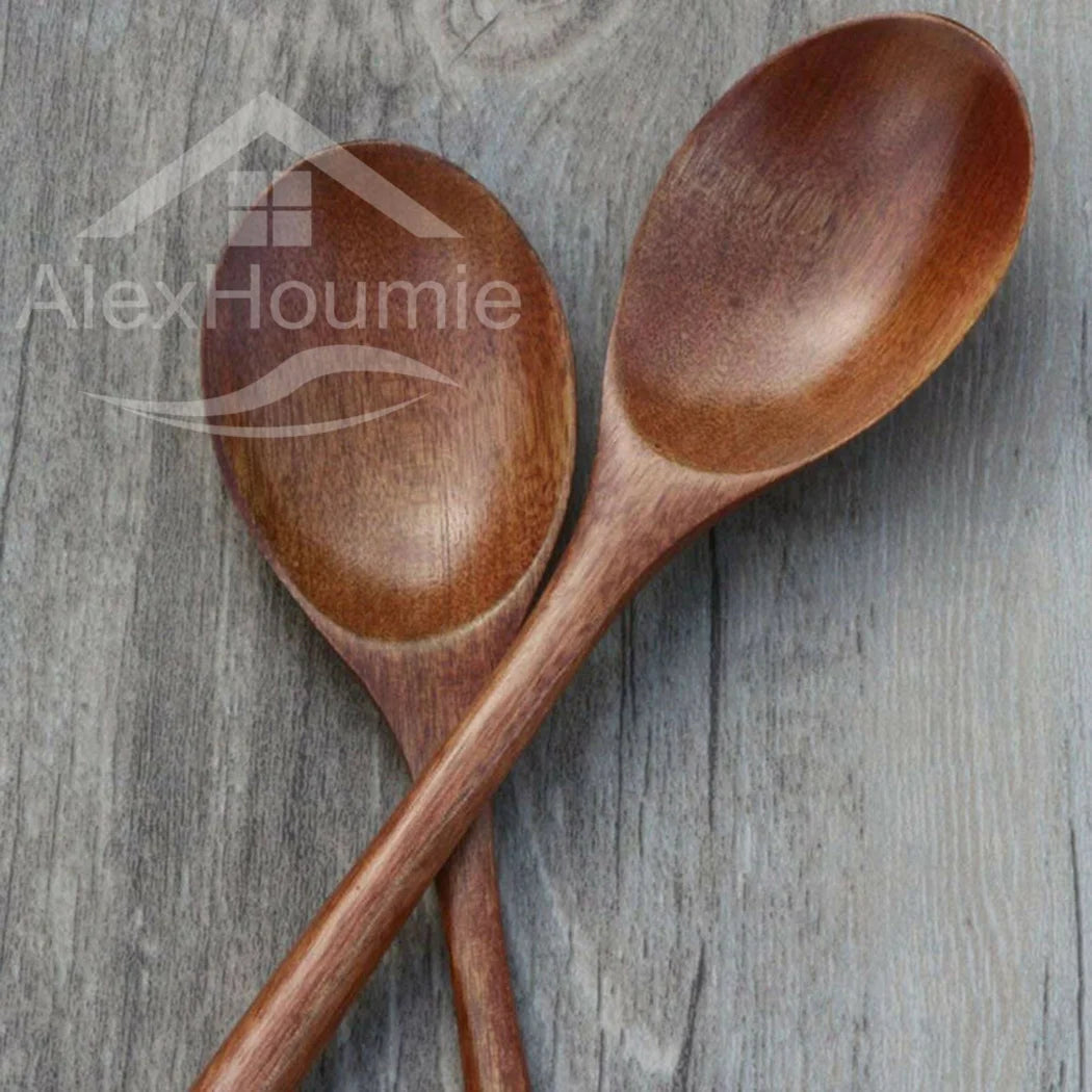 6 Piece Wooden Spoon Bamboo Kitchen Korean Style 9 '' Inch Natural Wood Soup Tableware Cooking Honey Coffee Spoon Mixing Spoon