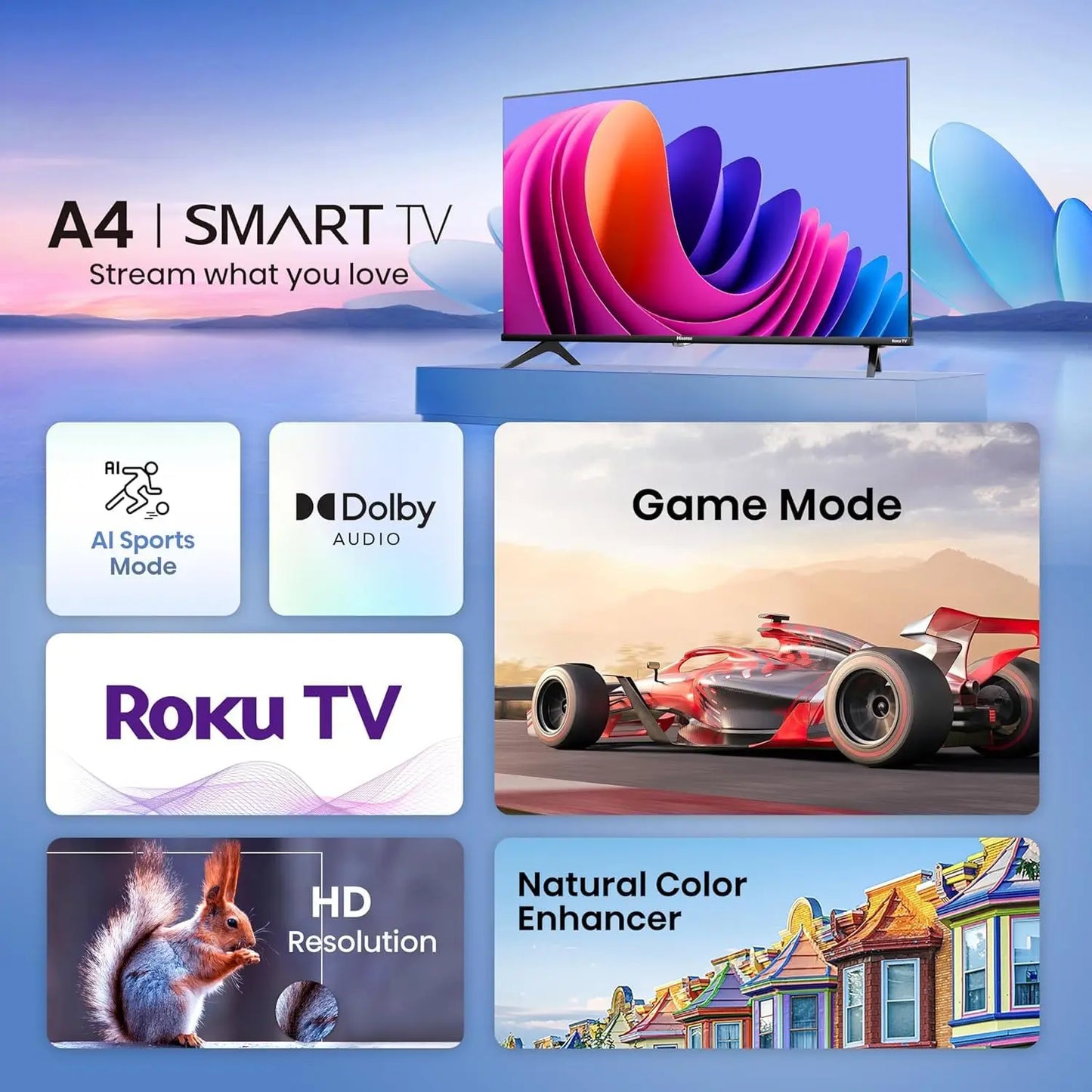 32-Inch Class A4 Series HD 720p Smart Roku TV with Alexa Compatibility (32A4HNR, 2024 Model) - Dolby Audio, Slim Bezel