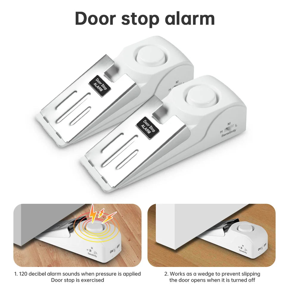 FUERS Wireless Doorstop Alarm System125dB Door Lock Home Security Anti-Theft System Portable Doorstop Preasure Alarm Sire