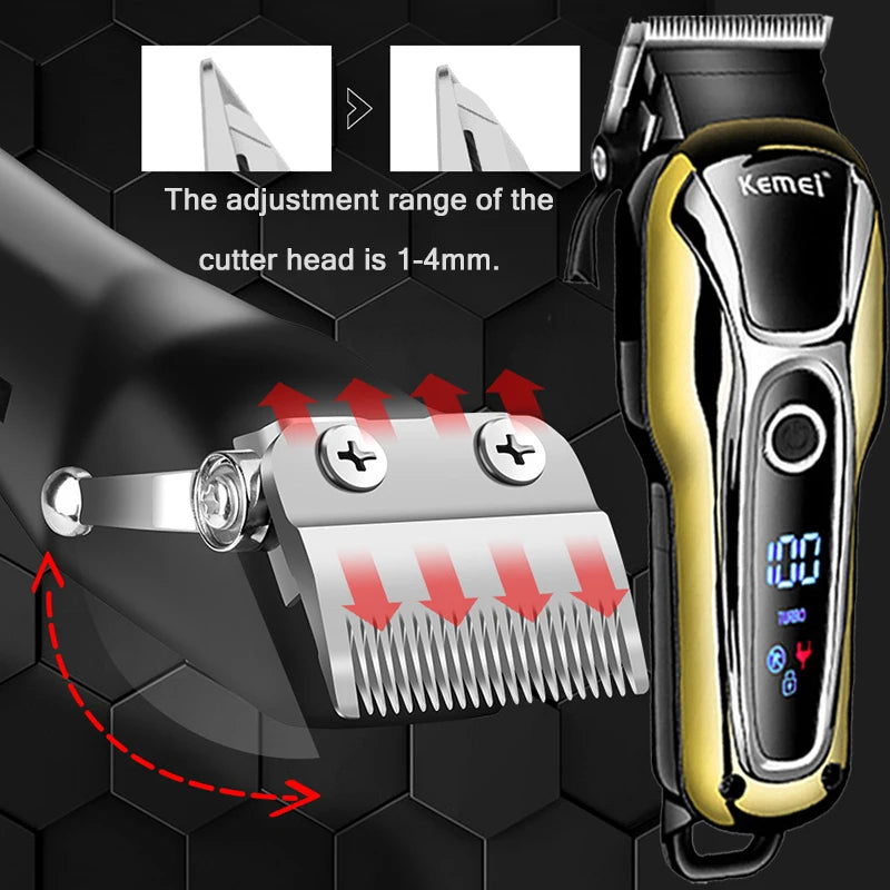 Kemei Hair Clipper Electric Hair Trimmer Professional Men's hair clipper cordless beard trimmer LED display Wireless Hair Cutter